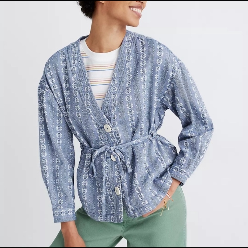 NEW Madewell Floral Jacquard Tie-Waist Jacket Larg